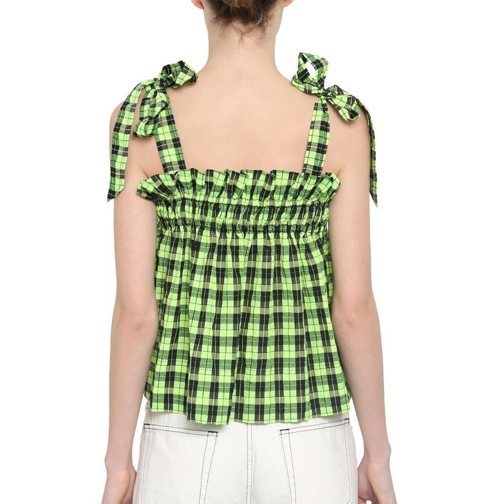 ✨SOLD✨ Ganni Neon Green Checked Top - Picture 2 of 8